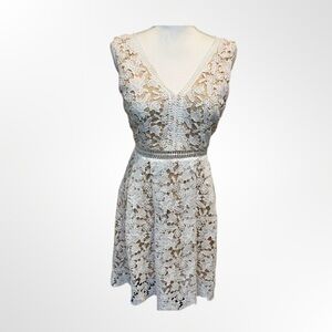 Alya Ivory Floral Lace V-Neck Midi Dress